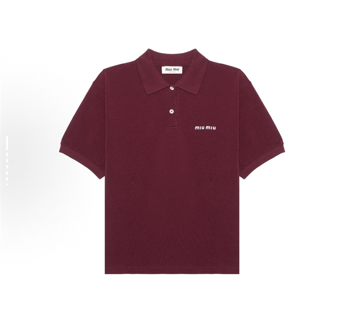 9A+ quality miu miu logo embroidered cotton polo shirt